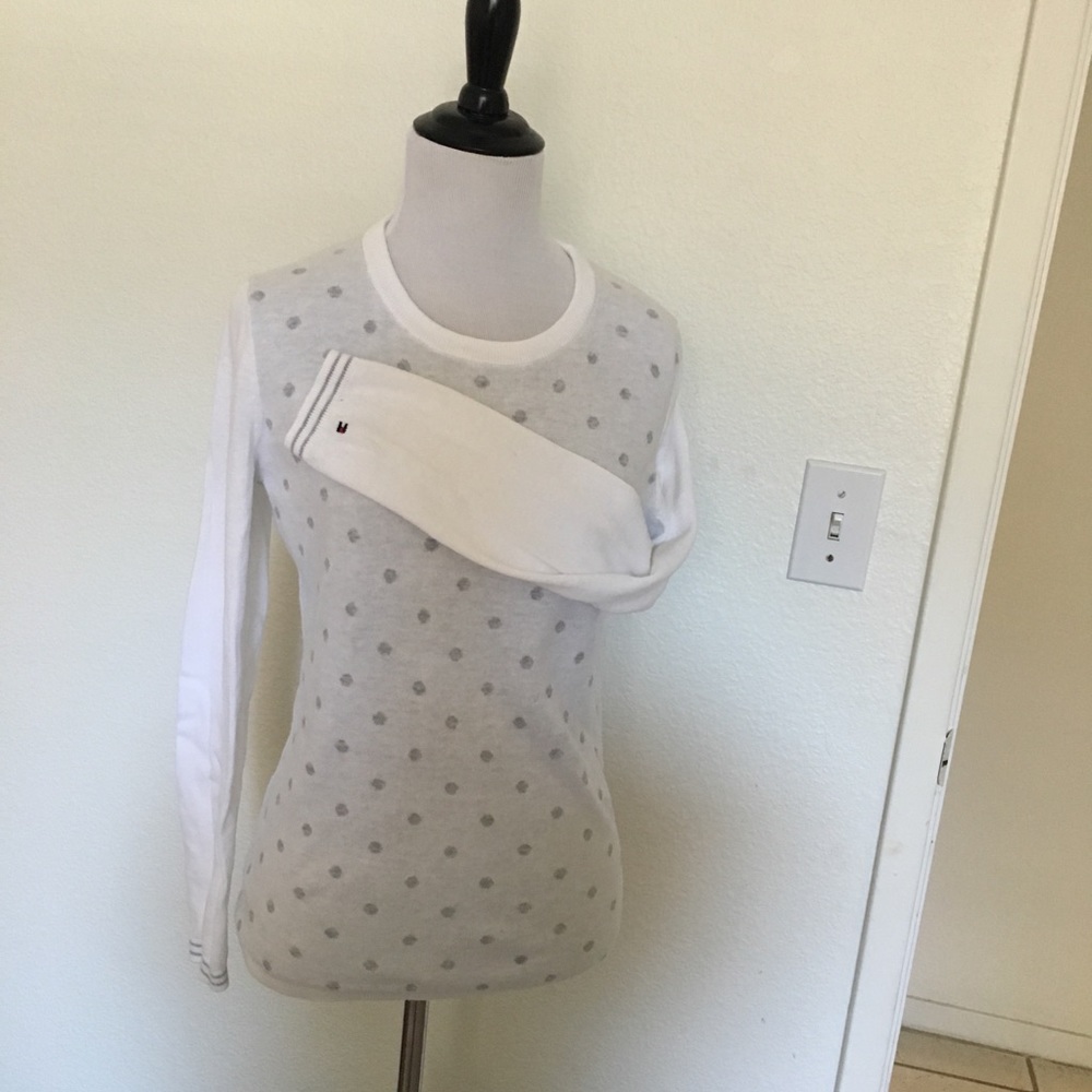 Tommy Hilfiger white with gray polka dot sweater
